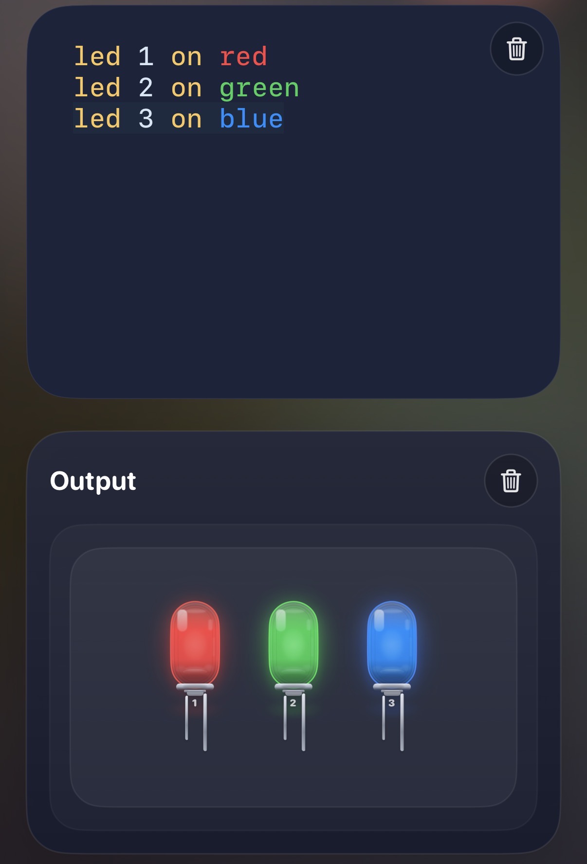 OctoCode LED control screen with color reactions.