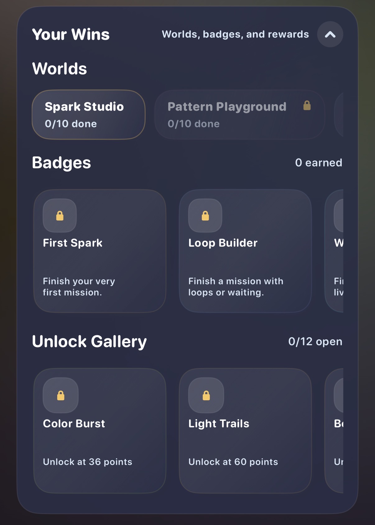 OctoCode achievements and wins screen.